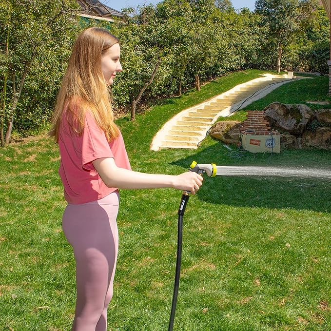 Fevone 75 ft Garden Hose, 2-Year Warranty, Heavy Duty Water Hose, Hybrid Polymer, Kink Resistance, Flexible, Durable, Solid Brass Fittings, 3/4" GHT, 5/8" ID, 600 PSI,