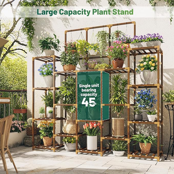 EnHomee Plant Stand Indoor Tall Plant Stand Outdoor Large Wood Plant Shelf Indoor for 22 Pots Plants,4-tiers Plant Holder for Patio Living Room Gardening Balcony 55.9" Wx63.1 Hx11.78 D