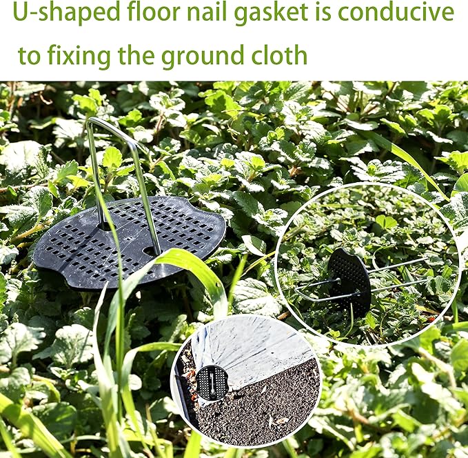 100 pcs 6 inch U-Shaped Landscape Staples and 10 pcs Fixing Gasket Sets, Garden Landscape Staples are Suitable for Outdoor Irrigation Hoses, Artificial Turf Nails, Fixed Fences and Tents, etc.