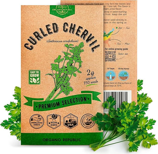 Curled Chervil Seeds Pack 2 G - 750 Non-GMO Heirloom Chervil Seeds for Planting Herbs in Individual Seed Packet, Herb Seeds for Planting Home Garden Indoor & Outdoor Gardening