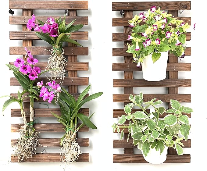 ShopLaLa Wall Planter - 2 Pack Wooden Hanging Planter for Indoor Plants Wall Mount Plant Stand Ladder Outdoor Vertical Garden Unique Live Orchid Planter Holder Display Large Wall Decor 23.6" (60cm)