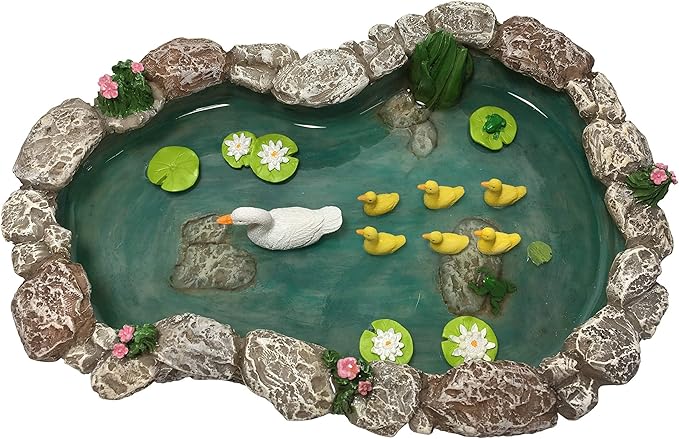 GlitZGlam Duck Pond -Mother and Ducklings! A Miniature Duck Pond for a Miniature Fairy Garden and Miniature Garden Accessories