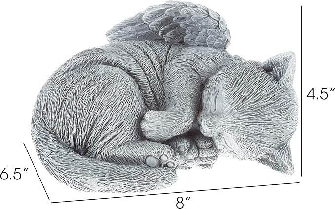 Pure Garden Cat Memorial Stone - Peaceful Sleeping Kitten Angel Statue for Garden, Remembrance, Grave Marker, and Loss - Pet Sympathy Gift (Gray)