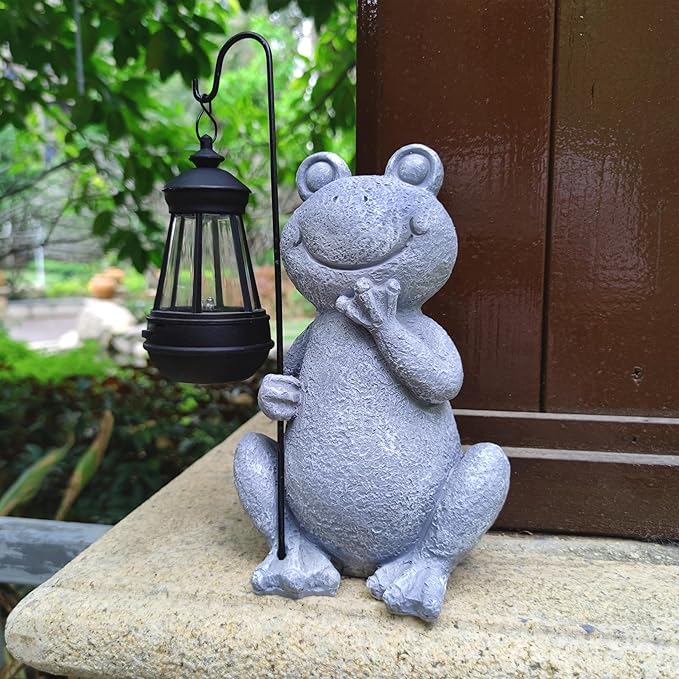 Frog Solar Garden Statues,Resin Frog Figurine Decorations with Solar Lights Lantern, Outdoor Frog Garden Decor Art for Lawn,Yard, Unique Housewarming Gift for Garden Home