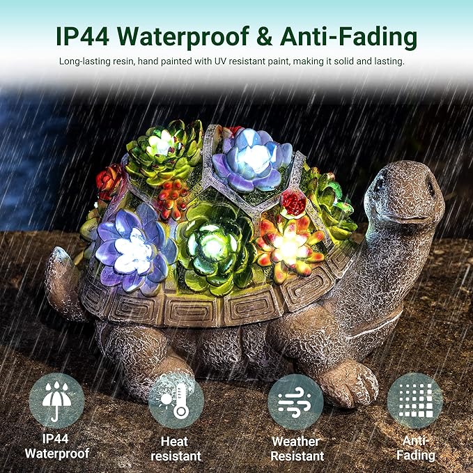 GIGALUMI Solar Garden Statues Turtle Figurine Lights for Outside, Yard Decorations Outdoor, Garden Decor Unique Birthday Housewarming Gifts for Mom, Women for Mothers Day