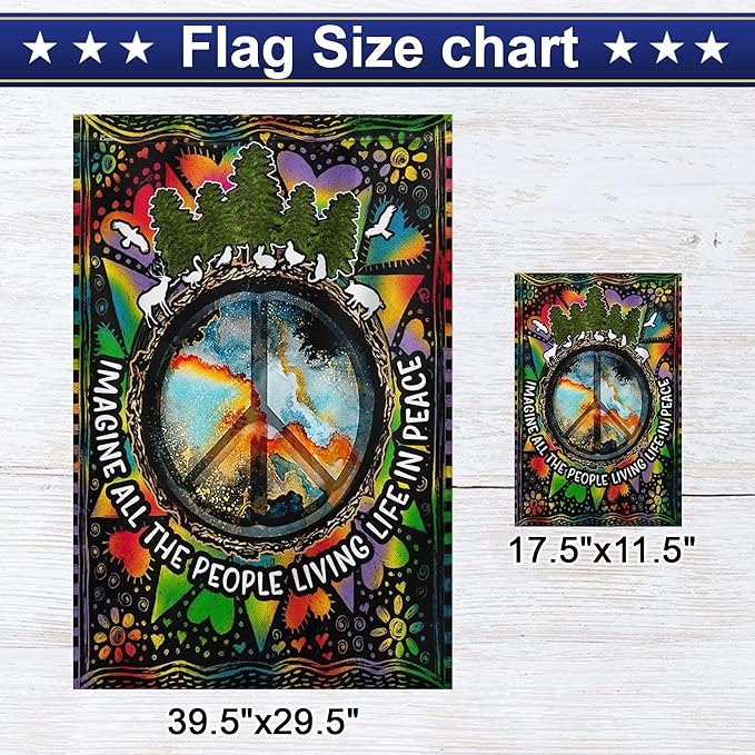 FLAGWIX All The People Living Life In Peace Hippie Flag - House Flag 30x40, Decorations For Home, Outside - Peace Sign, Boho, Hippie Decor, Double Sided, Heavy Duty Canvas Flag Indoor Outdoor