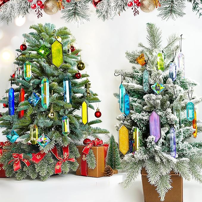 HDCRYSTALGIFTS Set 7 Crystal Sun Catcher Prisms, AB Colored Suncatcher Crystals Window Indoor Hanging Christmas Ornaments Rainbow Maker Prisms for Home Garden Decor