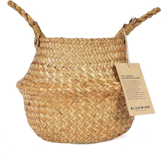 Basket Planter – Seagrass Plant Pot for Artificial Olive Tree, Decorative 6-7 Inch Indoor Wicker Pot with Handles (Original, Small)