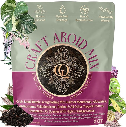Craft Aroid Potting Mix- Elite Alocasia, Philodendron, Monstera Soil Mix, Chunky, Well Draining Potting Soil for Indoor Plants, All Tropical Plants & Houseplants, Synthetic & Peat Free 2QT