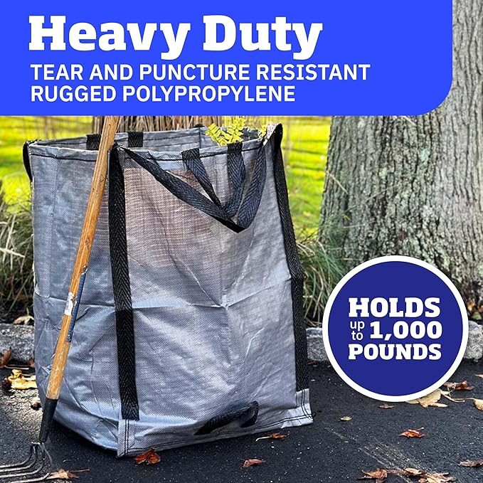 DURASACK Heavy Duty Home and Yard Waste Bag 48-Gallon Woven Polypropylene, Reusable Lawn and Leaf Garden Bag with Reinforced Carry Handles, Pop-Up Self-Standing Garbage Can, Gray
