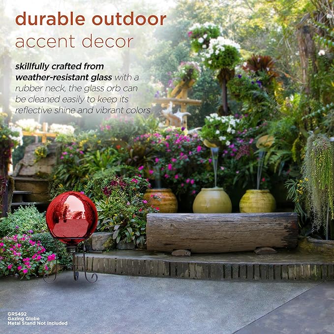 Alpine Corporation 10" Diameter Indoor/Outdoor Glass Gazing Globe Yard Decoration, Red