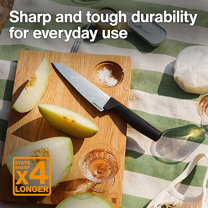 Fiskars Hard Edge Small 5.3" Chef Knife - Japanese Stainless Steel Blade Stays Sharp for Everyday Use - Non-Slip Handle for Effortless Cutting - Dishwasher Safe