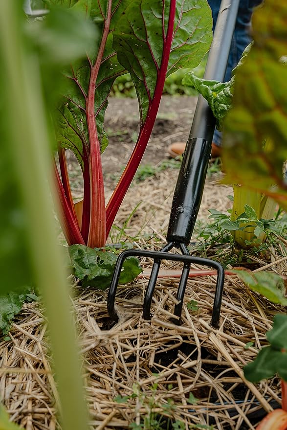 Hooyman 4-Tine Cultivator with Heavy Duty Carbon Steel Construction, No-Slip H-Grip Handles for Gardening, Land Management, Yardwork, Farming, and Outdoors