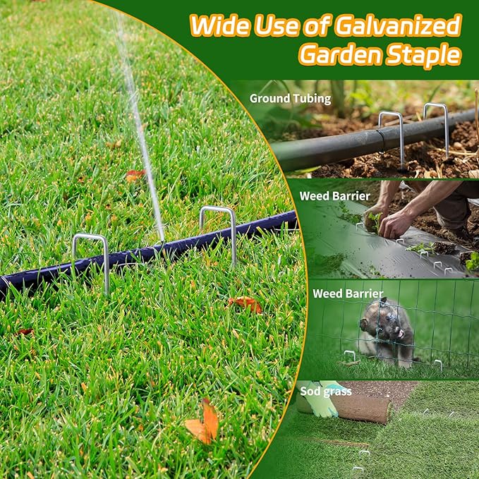 12 Inch Hot-dip Galvanized Landscape Staples, 100 Pack 10 Gauge Garden Stakes, Ground Staples for Securing Weed Fabric Barrier, Garden Hose Stake, Artificial Turf Stakes and Fencing