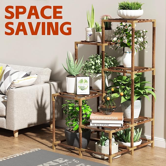 HOMKIRT 11 Tier Corner Plant Stand Indoor Outdoor For Multiple Plants, Corner Plant Shelf Rack Flower Stand, 40 Inch Tall Wood Plant Holder Ladder Table Display For Patio Garden Balcony Window