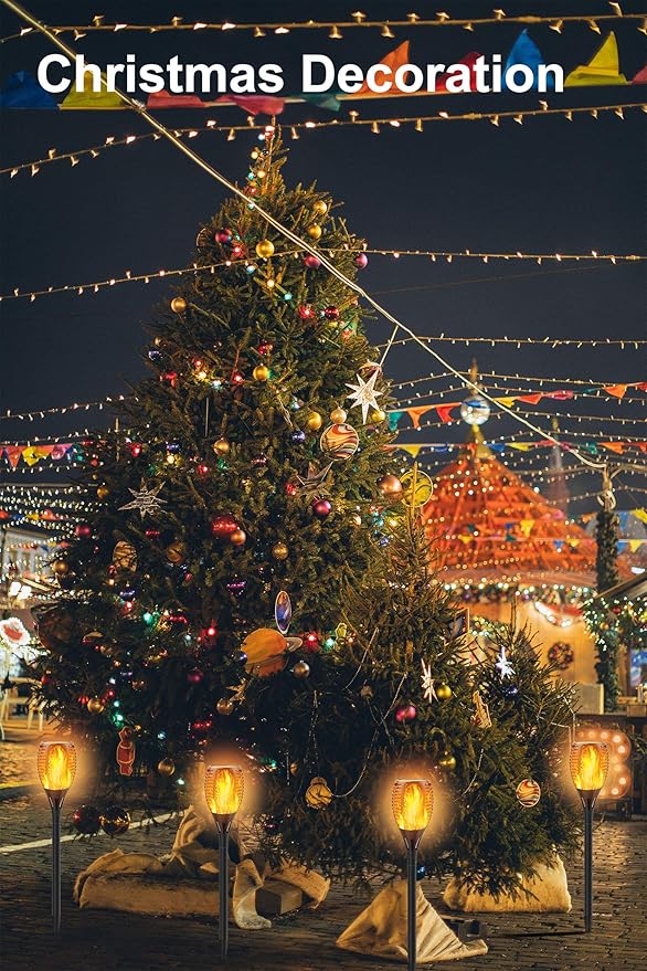 Solar Torch Lights with Flickering Flame, Fire Effect Garden Light, Auto On/Off Dust to Dawn, Outdoor Waterproof Landscape Decoration, Powered Security Light for Patio, 8 Pack