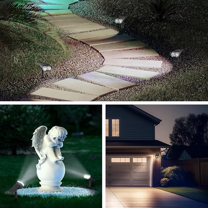 Consciot Solar Spotlights Outdoor, IP67 Waterproof 2-in-1 Solar Spot Lights Daylight, Durable Christmas Decorations Lights for Garden Yard Pathway Driveway Porch Walkway, Auto On/Off, 2 Pack