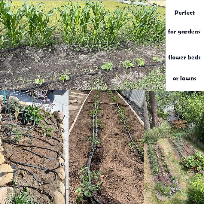 Garden Flat Soaker Hose 60 Ft for Garden Beds, Water Hose Linkable Irrigation System Lightweight and Easy Gardening Yard Work Watering Plants and Flowers