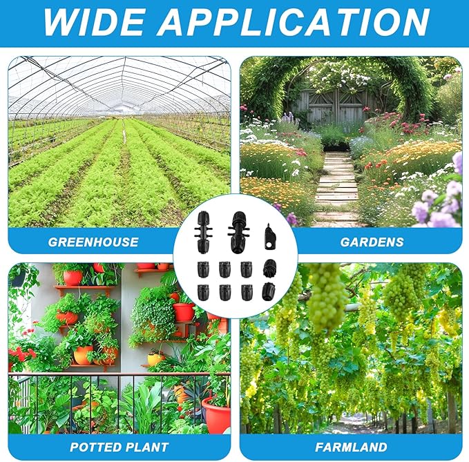 8x1/2 Inch Drip Irrigation Fittings End Caps&2x1/2 Inch to 1/4 Inch Locked Barbed Six Hose Connectors 1/2 Inch Irrigation Fittings End Plugs for (1/2'' ID x 0.60-0.63'' OD)16mm Drip Tubing Connectors