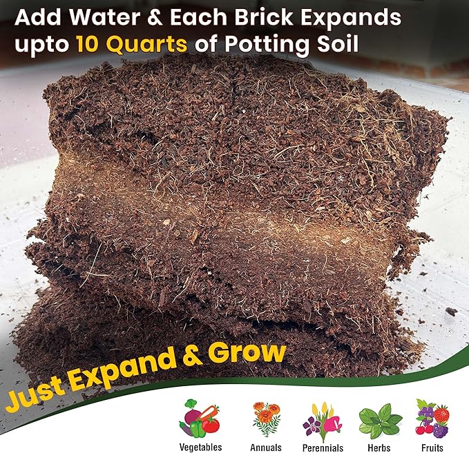 Gro-Med Coco Coir Brick 2s Pack – 1.4 lb Each,Expands to 20 Quarts, Enriched with NPK, Organic Potting Soil Mix for Plants, Seed Starting,Herbs,Flowers and Ideal Reptile Bedding for Snakes & Terrarium