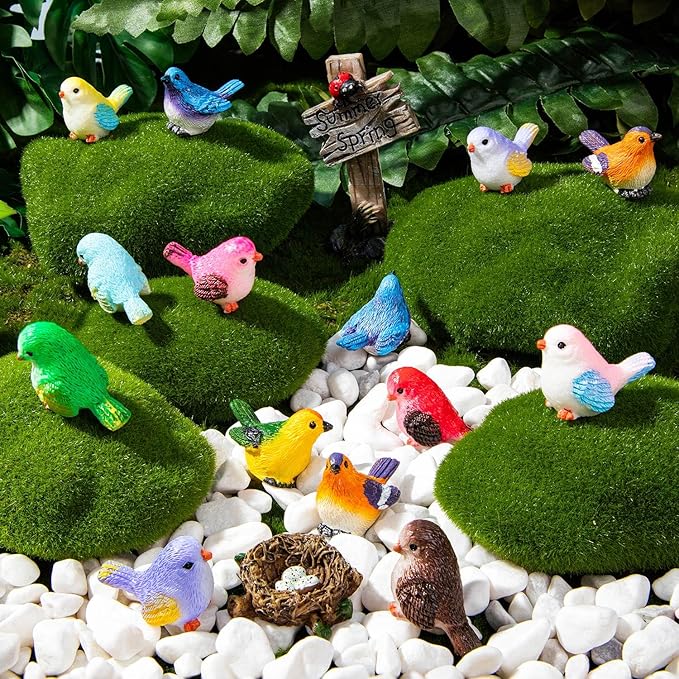 72PCS Miniature Cute Bird Decorative Figurines - Dollhouse Accessories, Mini Resin Birds Toy for Garden Crafts, Micro Landscape Home Meetings Decoration, Cake Topper (11 Styles)