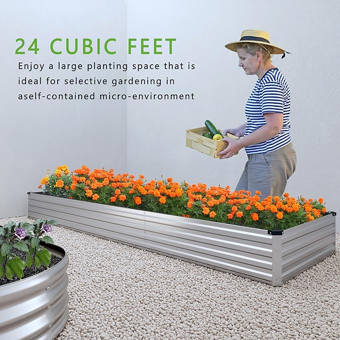 2PCS 12x2x1FT Galvanized Raised Garden Bed Kit,Vegetable Boxes-Rectangle Metal Flower Box,Large Planter Raised Beds Outdoor Garden for Planting,Fruit,Herb-Sliver