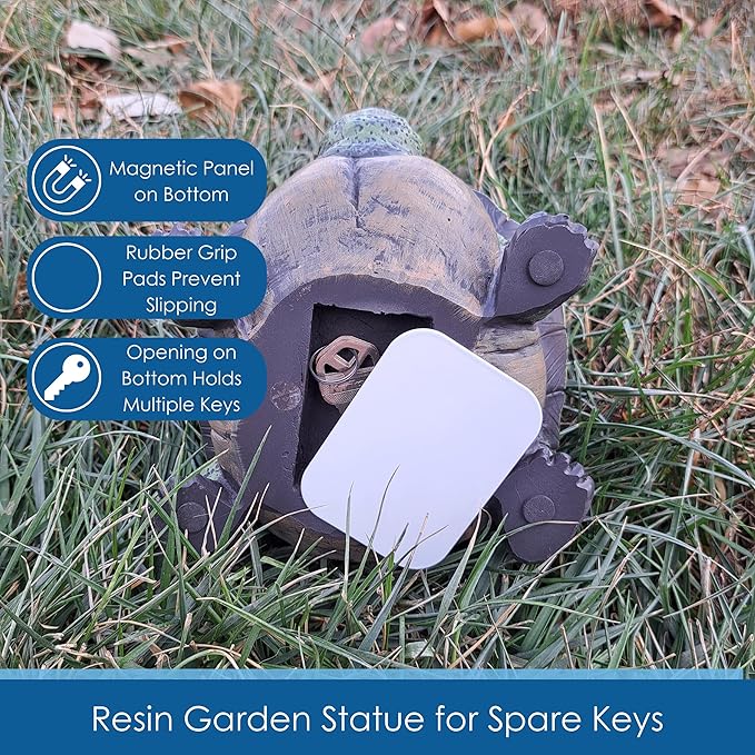 Stocky Turtle Garden and Patio Decor and Key Hider - Holds 2 Hidden Keys Outside, Secret Hidden Door Underneath