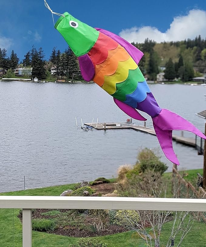 Madrona Brands Rainbow Fish Windsock | Durable Outdoor Hanging Decoration | Yard, Garden, Boat, Home and More | 40-Inch