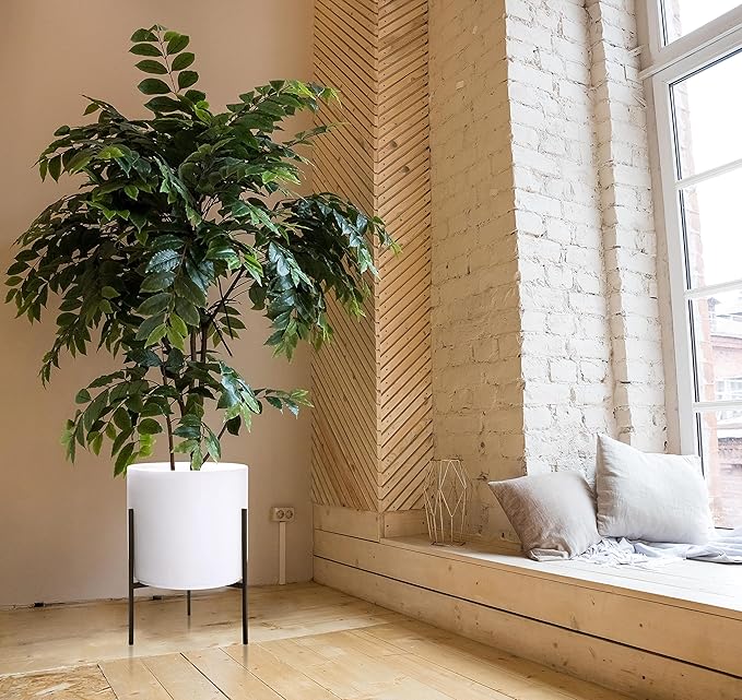 D'vine Dev Modern White Plants Pot Cylinder Planter with Heavy Duty Stand, XX-Large 16 Inch Pot, 22.8 Inch with Stand Height, 96-T-A-5