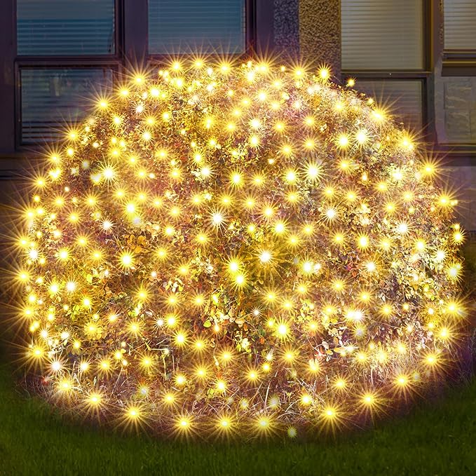 Led Christmas Net Lights Outdoor Christmas Decorations 120Led 6Ftx4Ft Connectable Waterptoof Mesh Net Lights for Trees Bushes Wedding Garden Outdoor Christmas Decorations WarmWhite