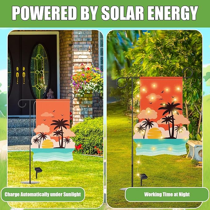 6 Set Seasonal Garden Flags 8 Modes Solar LED Double Sided 12 x 18 Inch Small Yard Flag Outdoor Lighted Spring Summer Easter Memorial St. Patrick's Day Valentine Garden Decor for All Seasons