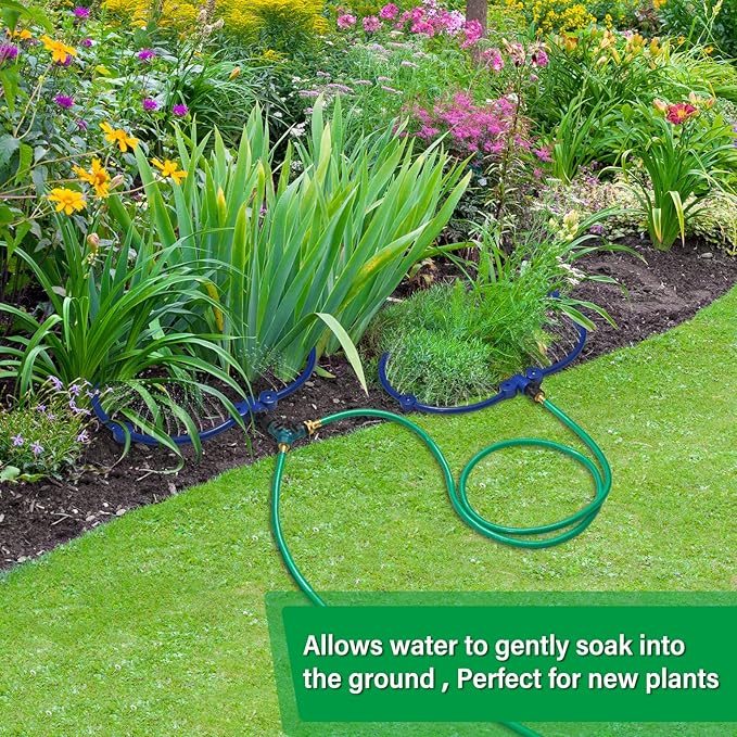 ZZM 360°Tree Water System Tree Watering Ring Circle Sprinkler and Irrigation System Targeted Water with Y Hose Splitter for New Tree Outdoor Plants Raised Garden Beds Shrubs (Small)