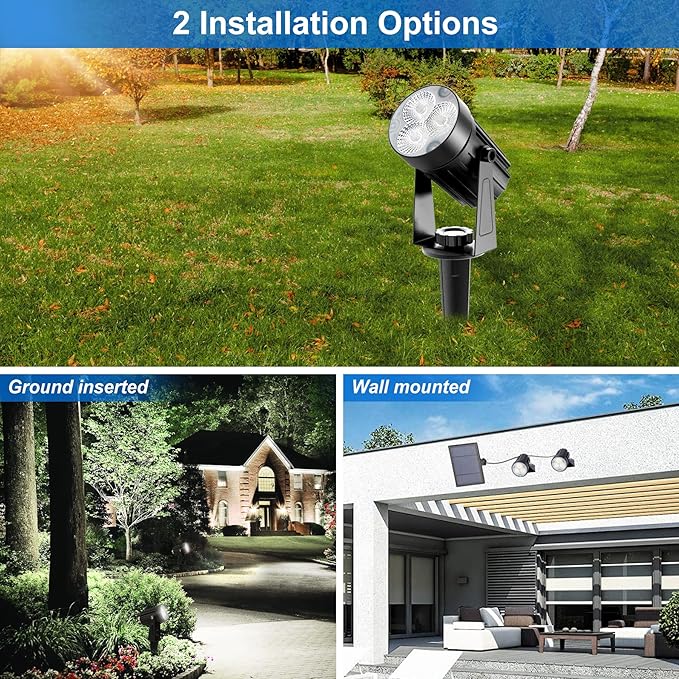 Solar Spot Lights Outdoor, Solar Landscape Spotlights IP65 Waterproof 9.8ft Cable, Auto On/Off Outdoor Wall Lights for Garden Yard Driveway Porch Walkway Pool (1-in-1 6000K Cold White 4 Pack)