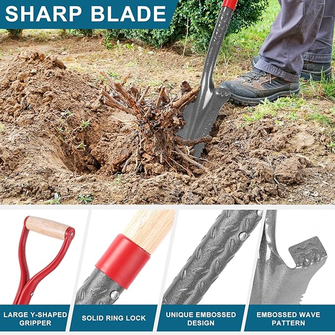 Digging Spade Shovel Drain Spade Square Point Shovel Transplanting Spade Trenching Shovel, 44 inches