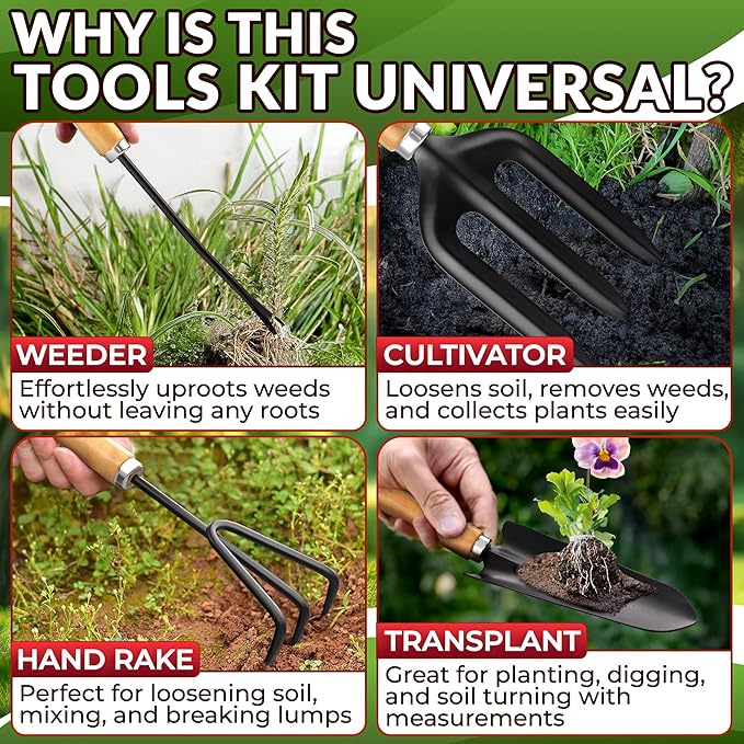 Gardening Tool Set - 9 Pcs Gardening Tools for Women Gardening Hand Tools Gardening Kit Garden Tools for Women Garden Tool Set Gifts for Gardeners - Gardening Set Cool Stuff for Gardening Gifts