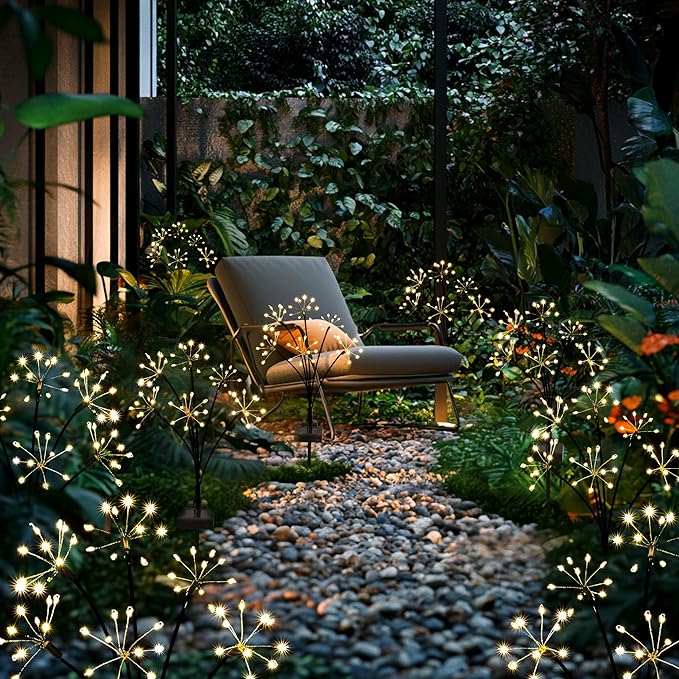 Solar Garden Decor Lights Outdoor, Solar Powered Lights Waterproof for Yard Patio Porch Flowerbed, Fairy Gardening Supplies Gifts Firwork(6 Pack Warm White)