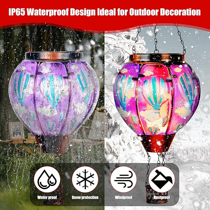 Solar Lantern Outdoor Waterproof, Hanging Lantern for Backyard Porch Patio Lawn Pathway Decor, Yard Decorations, Hot Air Balloon Garden Gifts