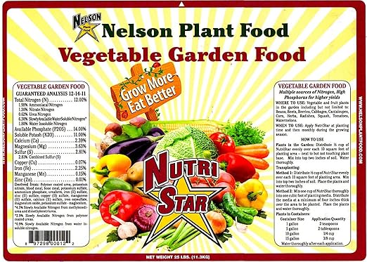 Nelson - All Vegetable Garden Plant Food, Granular Fertilizer, Multi-Purpose High Calcium Phosphorus Micronutrients in Ground, Gardens, Containers, & Greenhouses, NutriStar 12-14-11 (25 lb.)