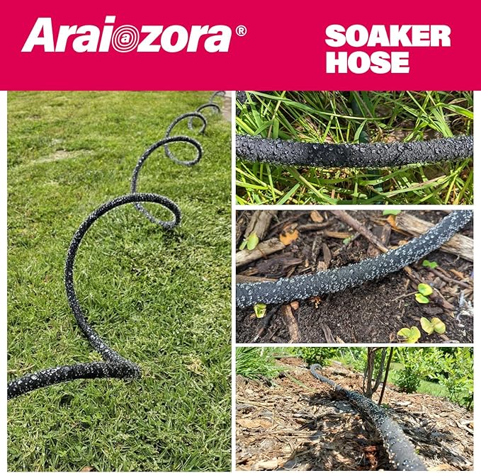 Soaker Hose 50 FT For Garden Beds,Heavy Duty Solid Brass Connector 1/2“ Ruber Drip Irrigation for Flower Bed&Yard,Landscaping