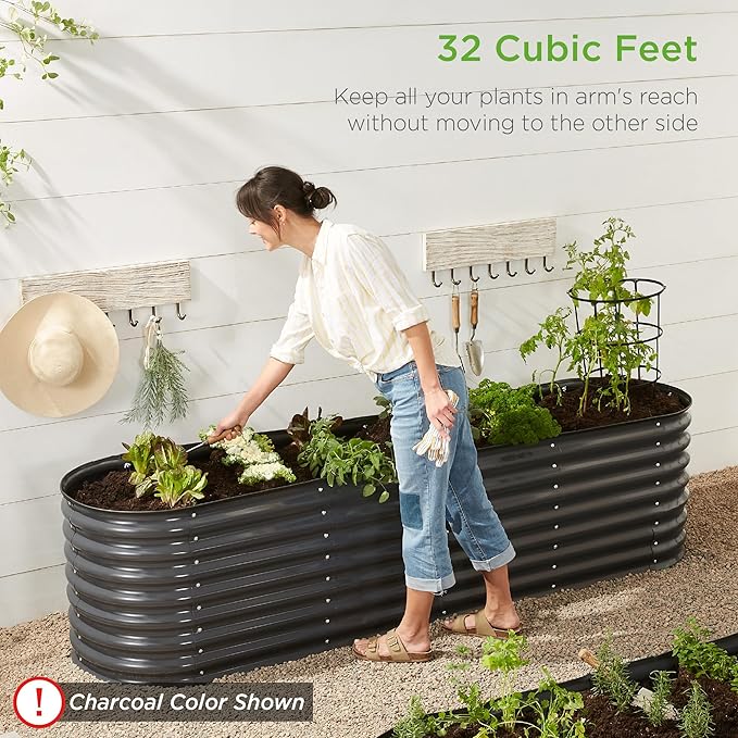 Best Choice Products 8x2x2ft Metal Raised Garden Bed, Oval Outdoor Deep Root Planter Box for Vegetables, Herbs w/ 4 Support Bars, 215 Gal Capacity - Wood Grain