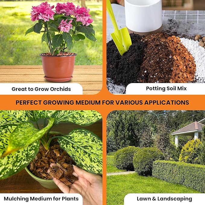 Gro-Med Coco Husk Chips Brick 6-Pack Expands Upto 42 Quarts Coconut Coir Chip 6.6lb, Perfect for Plants, Gardening, Potting Soil Mix, Orchid Bark Alternative - OMRI Certified, Low EC, Balanced pH