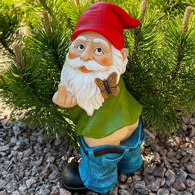 Mood Lab Garden Gnome - Pants Down Gnome - 9.3 Inch Tall Statue Lawn Garden Figurine - for Outdoor or House Decor