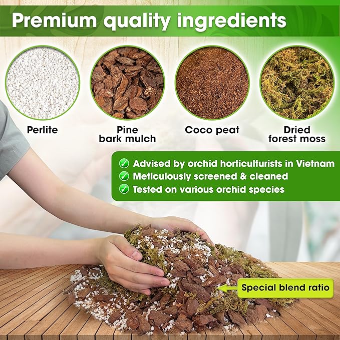 DUSPRO 6QT Orchid Potting Mix for Repotting with Moss Pine Bark Mulch Perlite Stone & Coco Peat Natural Ingredients, Orchid Bark Potting Mix, Orchid Repotting Kit Drainage Indoor Potting Medium Great