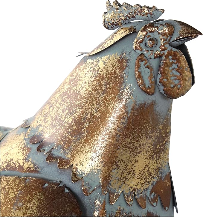 Deco 79 Metal Chicken Decorative Garden Sculpture Patina Garden Statue, Outdoor Sculpture 8" x 13" x 13", Bronze