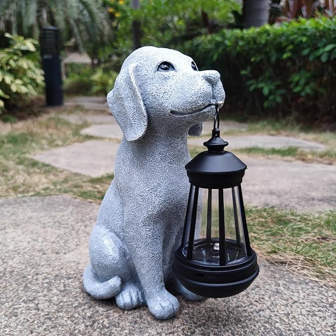 Solar Dog Outdoor Garden Statue with LED Light,Dog Solar Lights Lantern Outside Decorations for Yard, Lawn Decor Statue for Patio, Balcony, Yard Ornament,Unique Dog Gifts for Mom