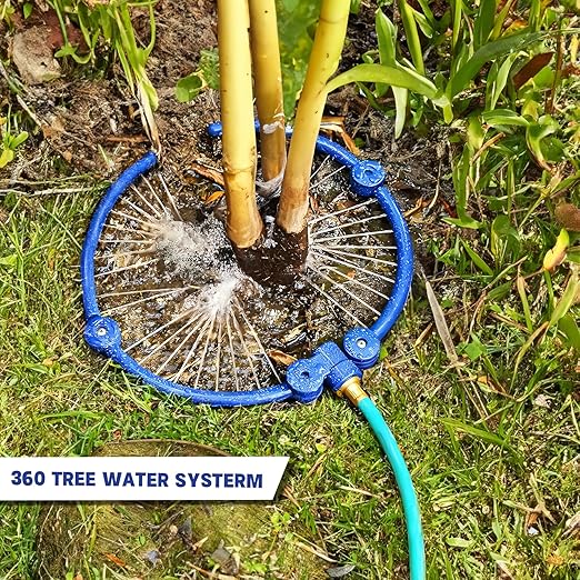 2Pcs 360° Tree Water System Tree Watering Ring 13 Inch Circle Sprinkler and Irrigation System Targeted Water with Y Hose Splitter for New Tree Outdoor Plants Raised Garden Beds Shrubs (Bule, Small)