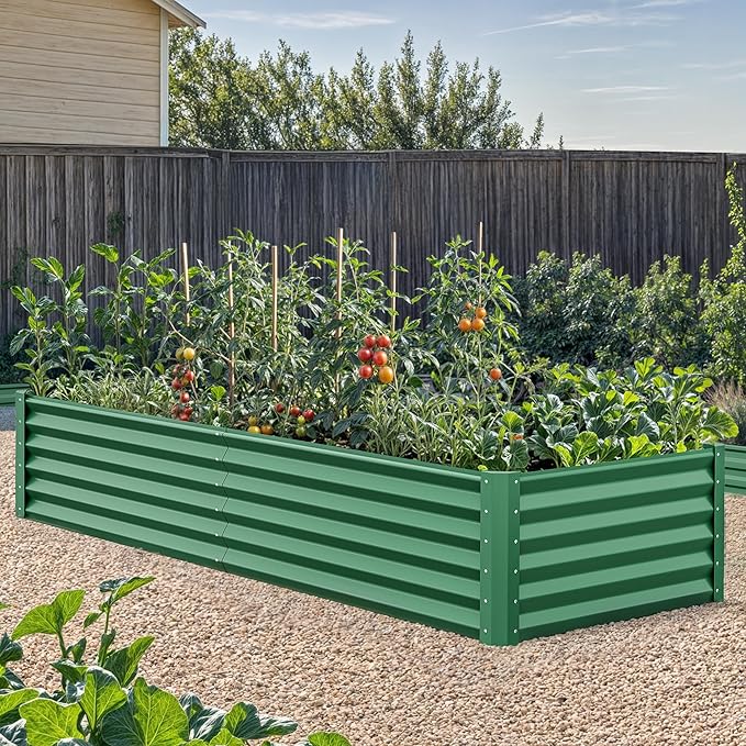 YITAHOME 6x3x1.5 2pcs Large Raised Garden Bed Kit, Galvanized Metal Planter Box with Gloves, Ground Nails, Support Rod, Outdoor Above Ground Planters for Plants Vegetables Flowers, Green