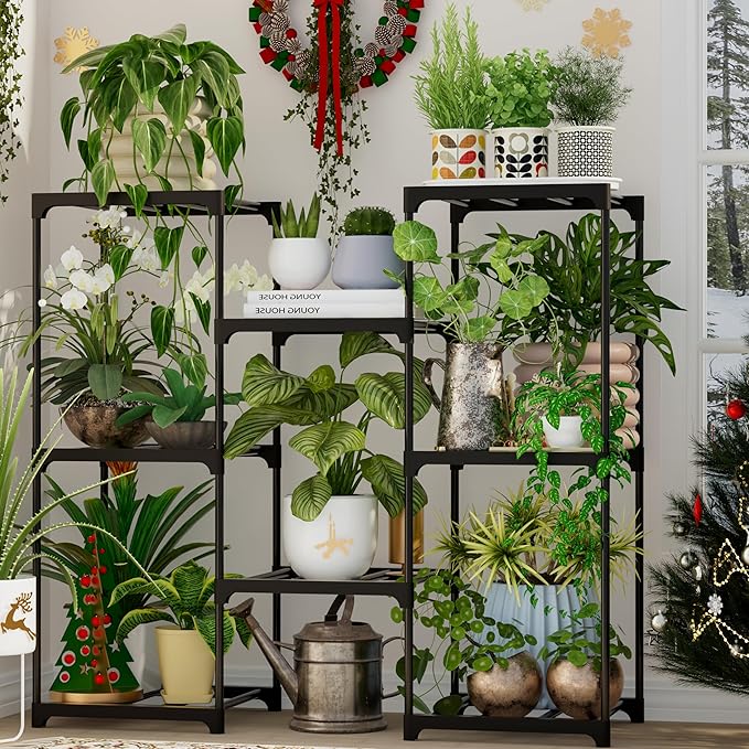 Metal Plant Stand Indoor Outdoor Plant Shelf Stand, 3 Tiers 8 Pots Potted Flower Plant Stands for Indoor Plants Multiple, Plant Shelves Stands Rack for Patio, Balcony, Living Room