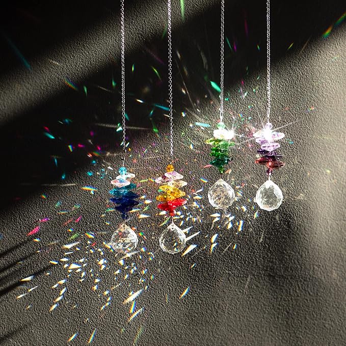 4PCS Crystal Hanging Sun Catchers for Window Indoor Rainbow Maker Suncatchers Crystals Ball Prism Chakra Octagon Bead Decor for Home Garden