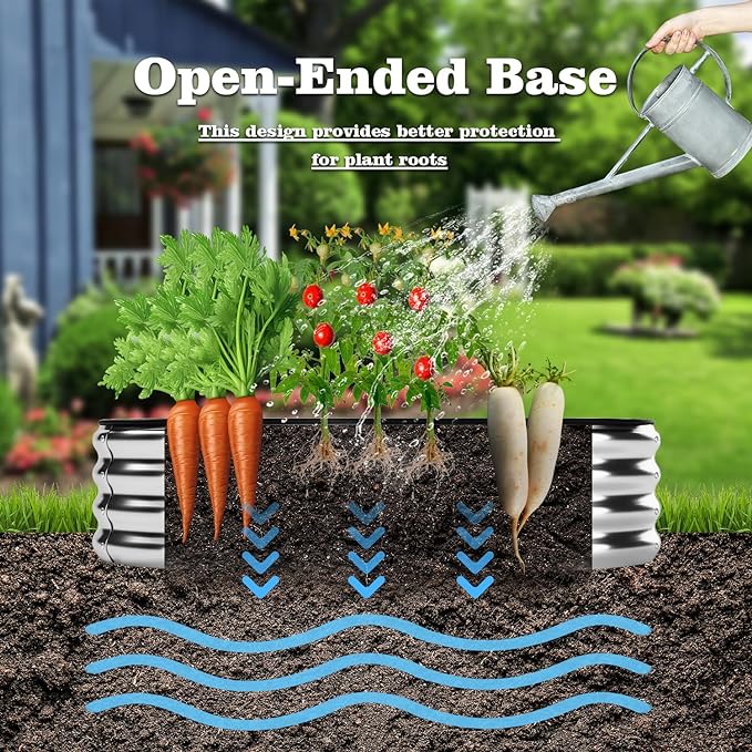 Galvanized Metal Planter Round Raised Garden Bed Kit for Gardening Outdoor，2x2x1ft Planter Grow Garden Box Raised Flower Bed，Round Galvanized Planter Outdoor Metal Fire Pit Ring